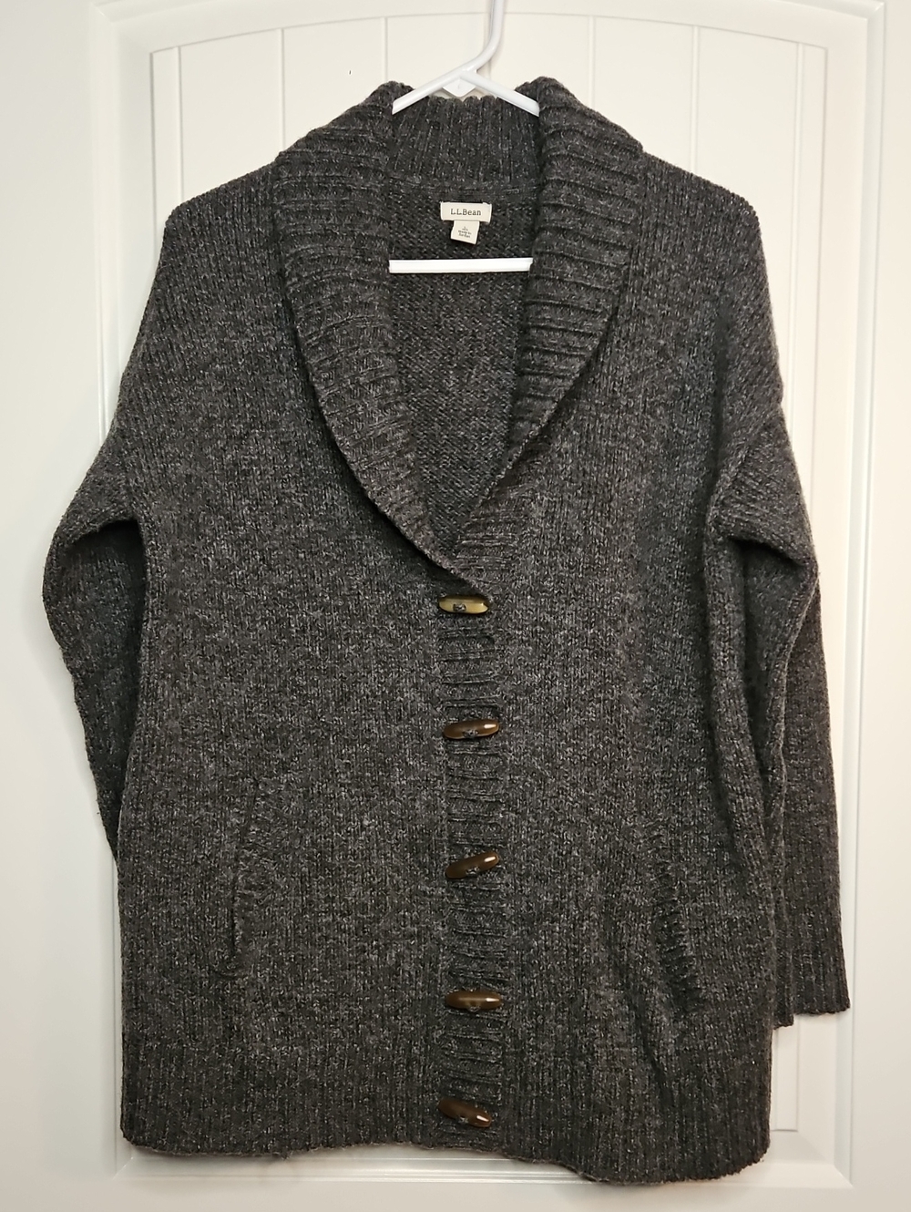 L.L. Bean Dark Gray Wool Shawl-Collar Button Sweater